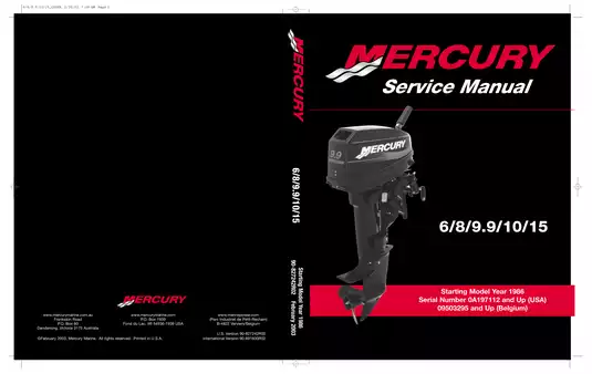 1986-2003 Mercury 6hp, 8hp, 9.9hp, 10hp, 15hp outboard engine service manual  Preview image 1
