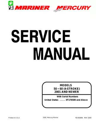 2001 (and newer) Mercury Mariner 50 hp, 60 hp 4-stroke outboard motor service manual Preview image 1