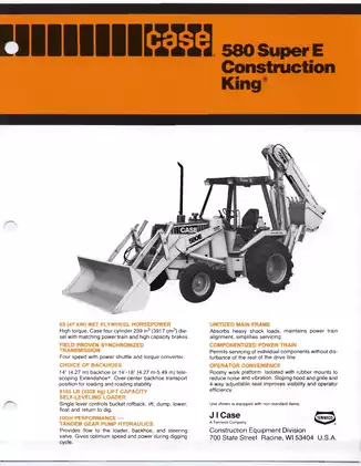 Case 580 Super E Construction King backhoe loader manual Preview image 1