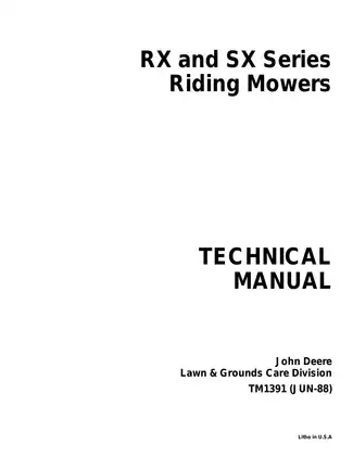 John Deere RX63, RX73, RX75, SX75, RX95, SX95 riding lawn mower technical manual Preview image 1