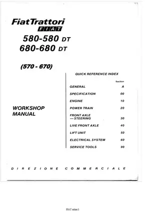 1978-1984 FiatTrattori 580, 580 DT, 680, 680 DT tractor workshop manual Preview image 1