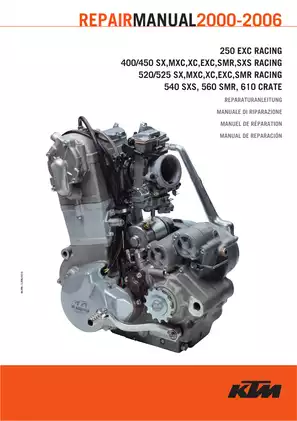 2000-2006 KTM 250, 400, 450, 520, 525, 540, 560, 610, EXC, MXC, SMR, SX, SXS, Racing crate repair manual Preview image 1