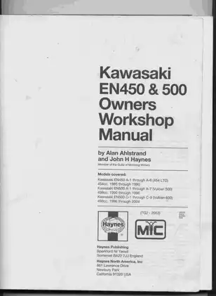 1985-2004 Kawasaki Vulcan EN450, EN500 Twins owners workshop manual Preview image 2
