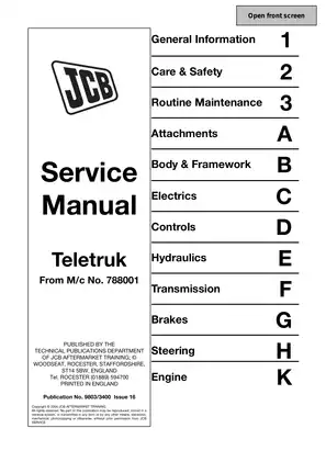 JCB 2.0D/G, 2.5D/G, 3.0D/G, 3.0D 44×44, 3.5D 4×4 Teletruk service manual Preview image 1
