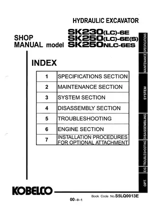 Kobelco SK230-6E, SK230LC-6E, SK250-6E, SK250-6ES, SK250LC-6E, SK250LC-6ES, SK250NLC-6ES hydraulic excavator shop manual Preview image 1