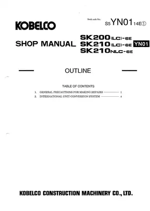 Kobelco SK200-6E, SK200LC-6E, SK210-6E, SK210LC-6E, SK210NLC-6E hydraulic excavator shop manual Preview image 5