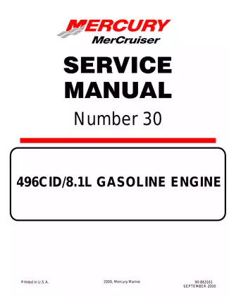 Mercury Mercruiser Gasoline Engine 496CID/8.1L Sterndrive Inboard No 30 service manual Preview image 1