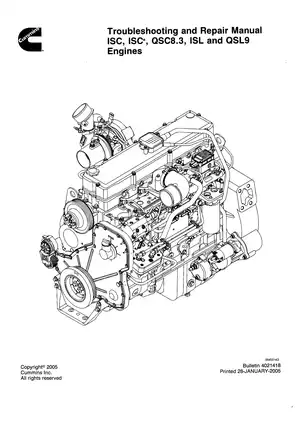 Cummins ISC ISCe QSC8.3 ISL QSL9 engine service manual Preview image 1