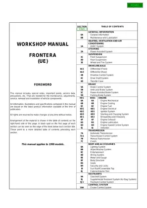 1999-2001 Isuzu Holden Opel Frontera workshop manual Preview image 3