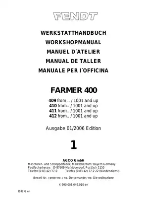 1999-2006 Fendt Farmer 400 409, 410, 411, 412 row-crop tractor workshop manual Preview image 1