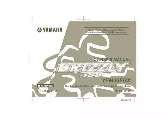 2007-2008 Yamaha Grizzly 450 4x4 ATV owners manual Preview image 1