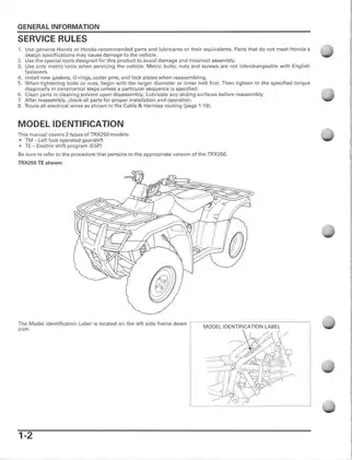 2005-2013 Honda Recon 250, TRX250TE, TRX250TM ATV service manual Preview image 5