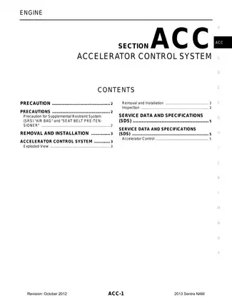 2013 Nissan Sentra B17 ACC Accelerator Control System manual
