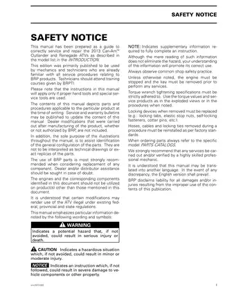 2013 Can-Am Outlander and Renegade ATV Service Manual
