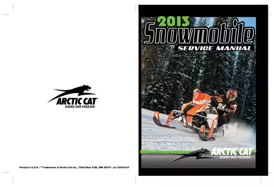 2013 Arctic Cat snowmobile all models manual Preview image 1