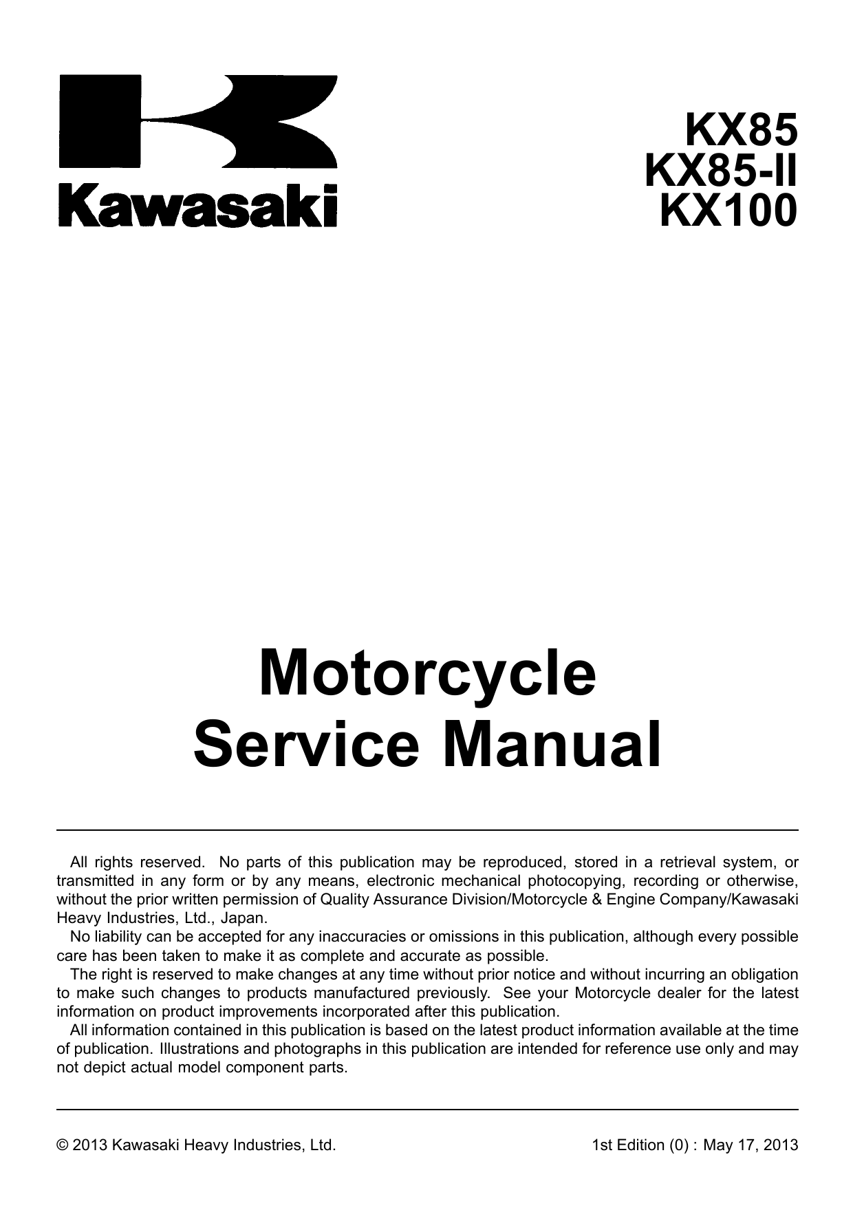 2014 Kawasaki KX 85, KX 85-II, KX 100, KX 85CE,  KX 85DE, KX 110FE repair manual Preview image 5