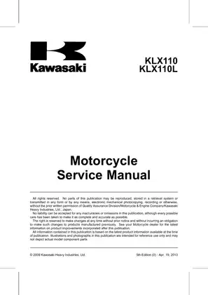 Kawasaki KLX110L Motorcycle Service Manual (2013 Edition) Preview image 5