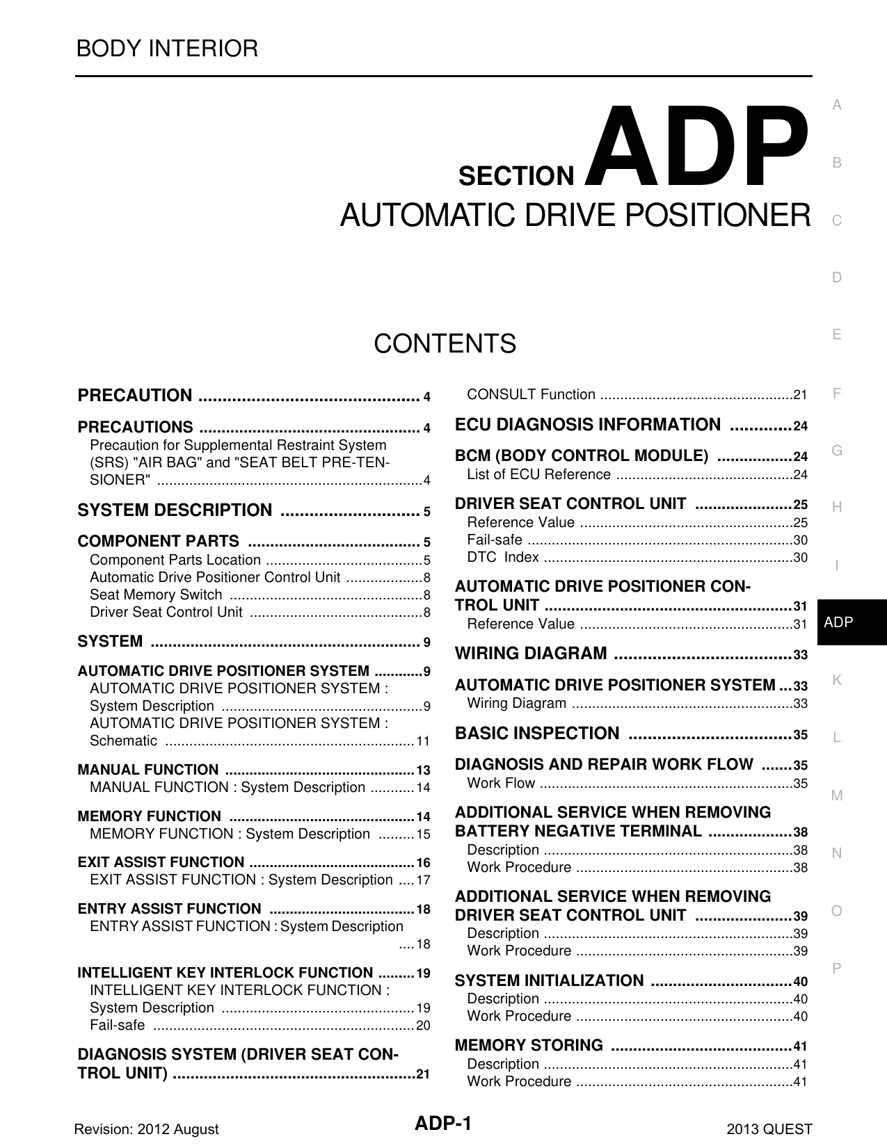 2013 Nissan Quest  E52 series repair manual