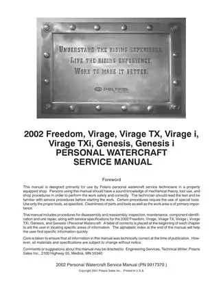 2002 Polaris Freedom, Virage, Virage TX, Virage I, Virage TXI, Genesis, Genesis I manual Preview image 3