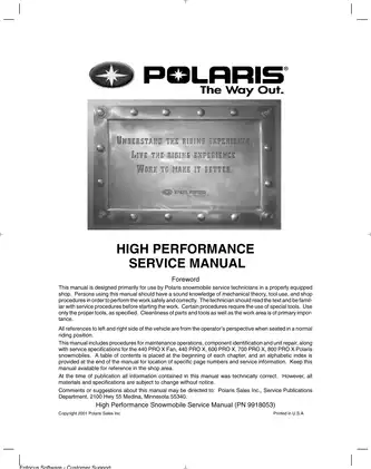 2002-2003 Polaris PRO X, 440 PRO X Fan, 440 PRO X, 600 PRO X, 700 PRO X, 800 PRO X snowmobile repair manual Preview image 2