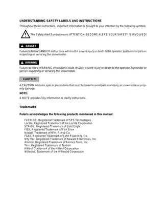 2001 Polaris High Performance Snowmobile Service Manual Preview image 2