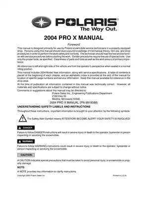 2004 Polaris 440 Pro XR, 550 Pro X, 600 Pro X, 600 Pro X2, 700 Pro X, 700 Pro X2, 800 Pro X, 800 Pro X2, 800 Pro XR snowmobile service manual Preview image 2