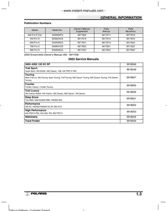 Polaris Pro X Snowmobile Service and Maintenance Manual (2003 Models) Preview image 5