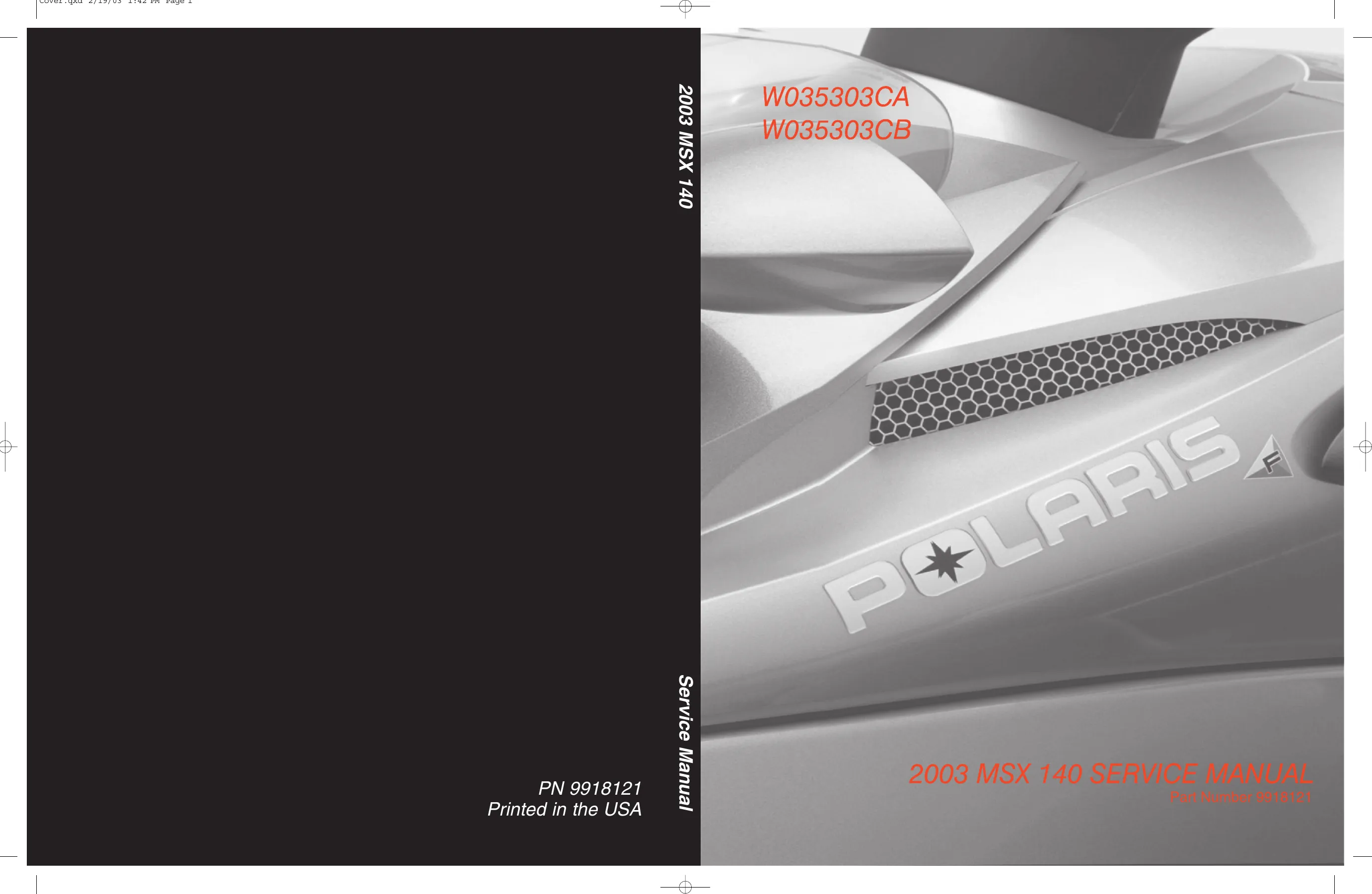 2003 Polaris MSX 140 PWC service manual Preview image 1