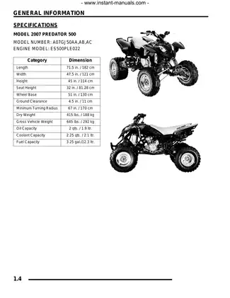 2007 Polaris Predator 500 ATV Service Manual Preview image 4
