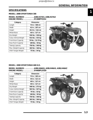 2008 Polaris Sportsman 300 / 400 H.O. Owner’s Manual & Service Guide Preview image 3