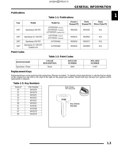 2007 Polaris Sportsman 450, 500 EFI & X2 500 EFI Service Repair Manual (P/N 9920629, 9920364, and 9920632)