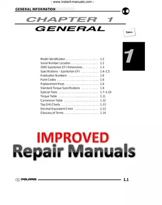 Comprehensive Service Manual for 2005 Polaris Sportsman 700 & 800 EFI Preview image 2