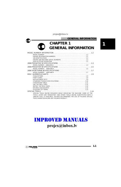 Polaris Predator 50/90, Sportsman 90 Factory Service Manual (P/N 9920229)