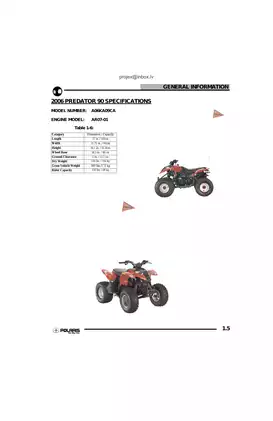 2006 Polaris Predator 50,  Predator 90, Sportsman 90 Youth ATV manual Preview image 5