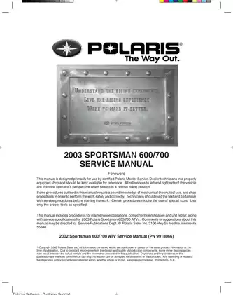 2003-2005 Polaris Sportsman 600 ATV service manual Preview image 3