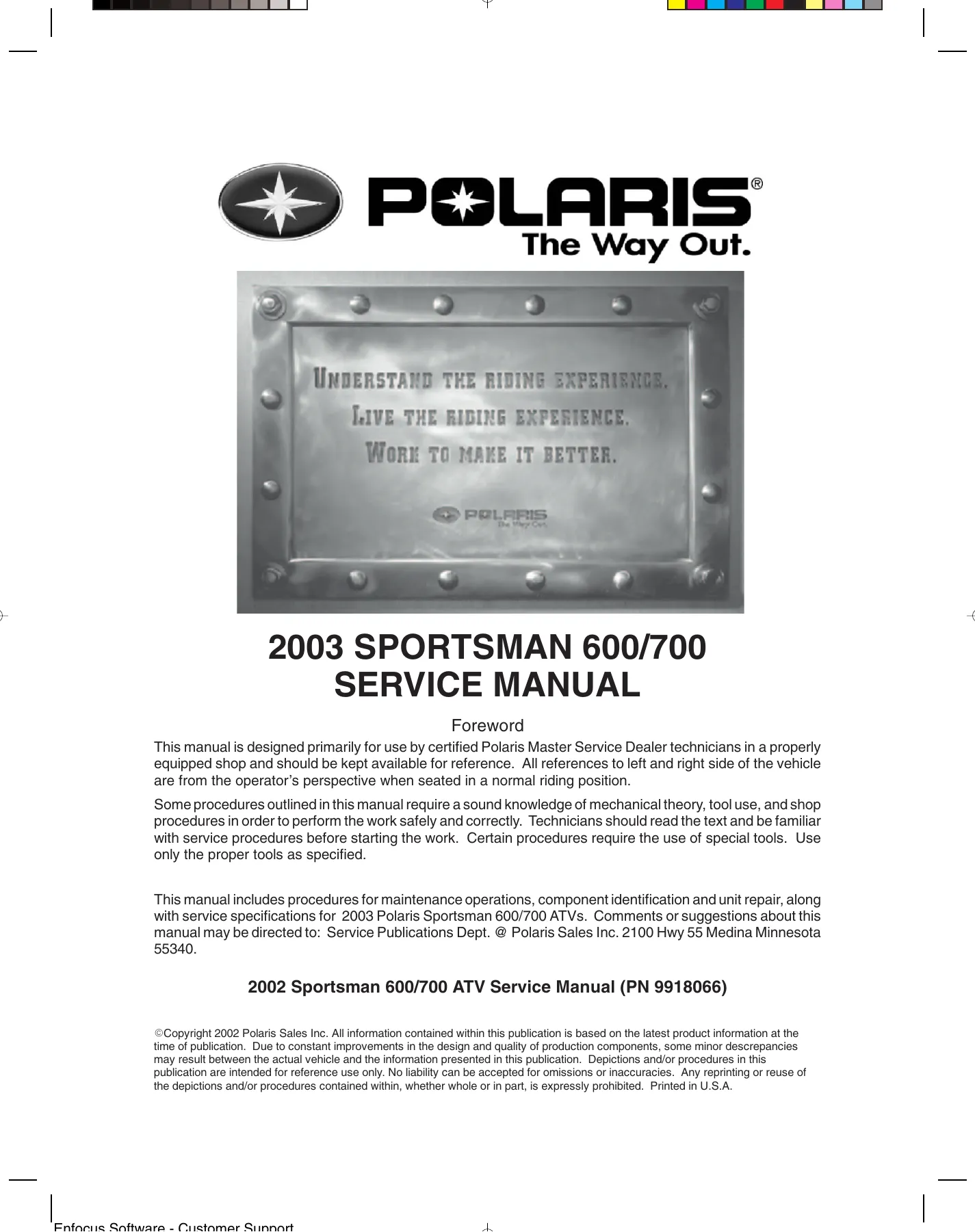 2002-2008 Polaris Sportsman 700 EFI manual Preview image 3
