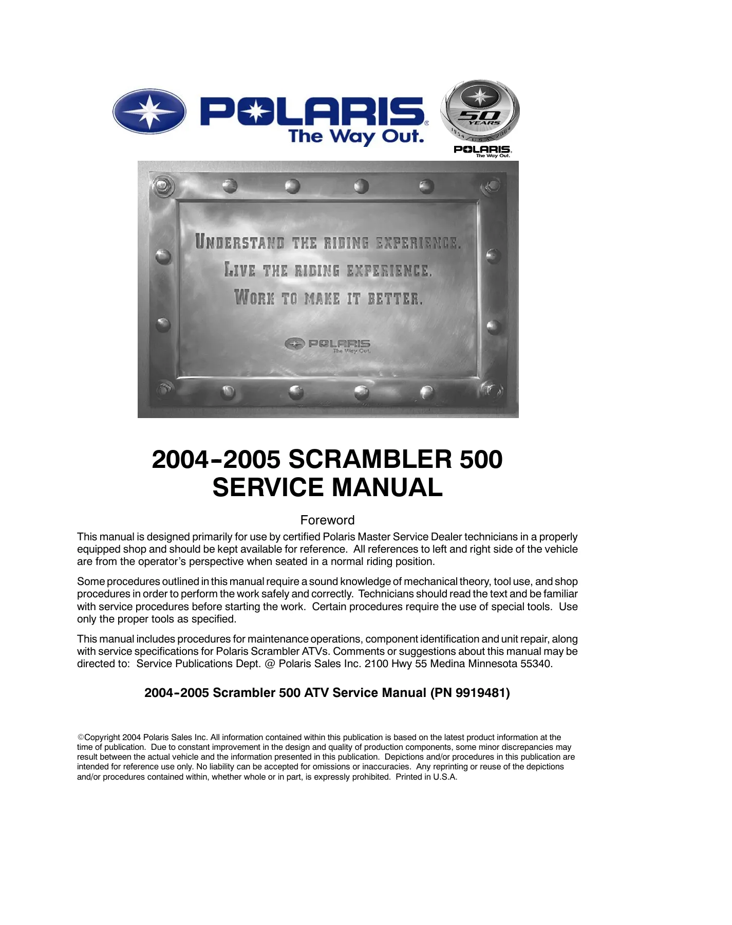 2004-2005 Polaris Scrambler 500 repair manual Preview image 2