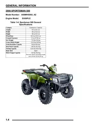 2008 Polaris Sportsman 500 EFI Owner's Manual and Service Guide Preview image 4