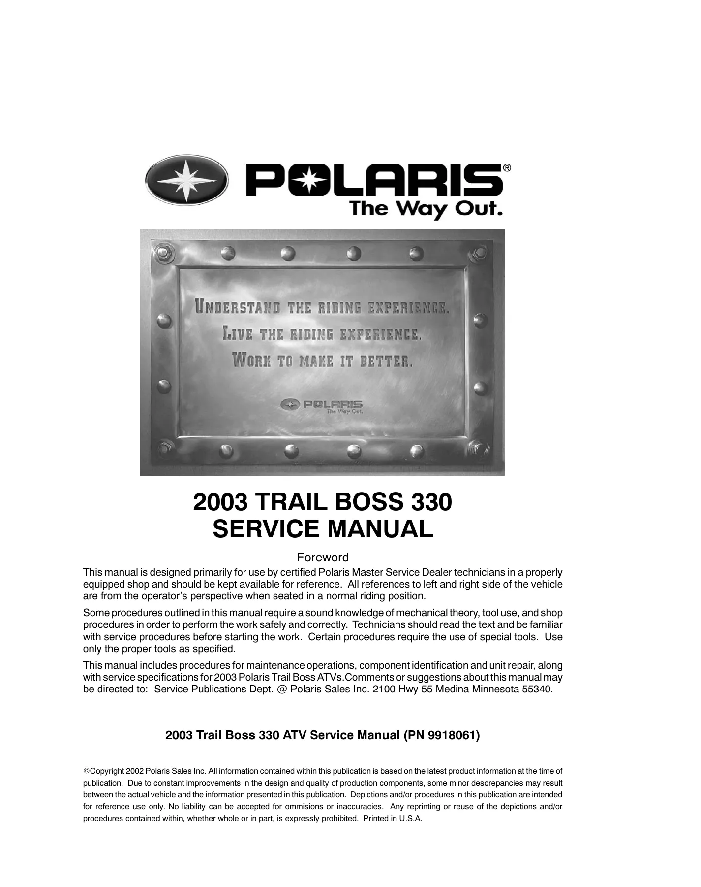 2003-2012 Polaris Trail Boss 330 repair manual Preview image 2