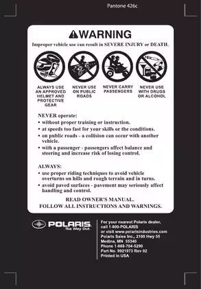 2009 Polaris Sportsman 550/850 XP Owner's Manual - Complete Guide Preview image 2