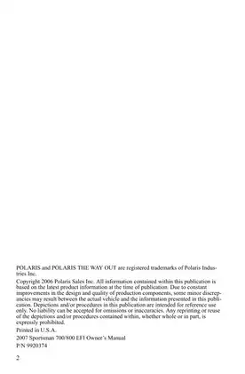 2007 Polaris Sportsman 700/800 EFI Owner's Manual - Comprehensive Guide Preview image 5