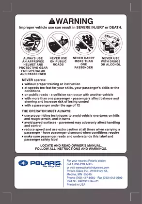 2006 Polaris Sportsman X2 500 EFI owners manual Preview image 2