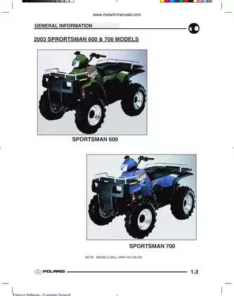 2002-2003 Polaris Sportsman 600, Sportsman 700 ATV repair manual Preview image 4