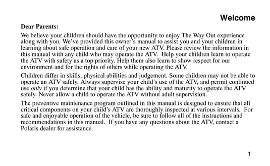 Comprehensive Owner's Manual for Polaris Youth ATVs (2003 Models) Preview image 3