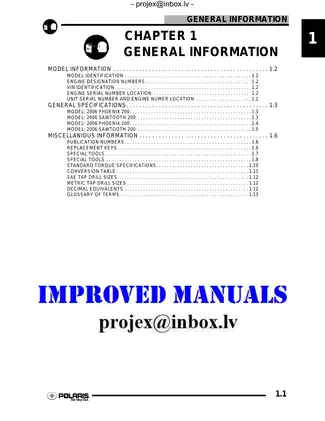 2006 Polaris Phoenix 200, Sawtooth 200 ATV service manual Preview image 1