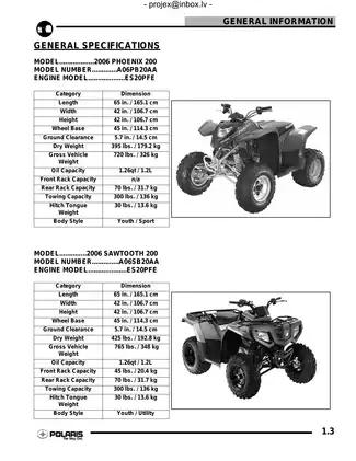 2006 Polaris Phoenix 200, Sawtooth 200 ATV service manual Preview image 3