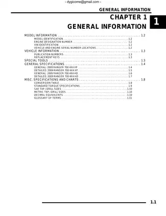 2009 Polaris Ranger 700 XP, HD, EFI ATV repair manual Preview image 1