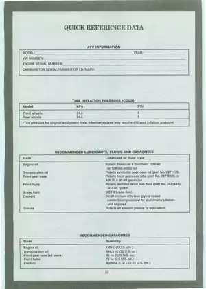 Polaris Sportsman 400, 500 & Xplorer 500 Service Manual (1996-On) manual page 5 preview Polaris Polaris Sportsman 400, 500 & Xplorer 500 Service Manual (1996-On) manual preview page 5 - thumbnail