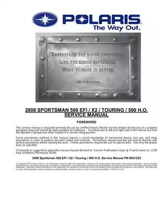 2008 Polaris Sportsman 500 EFI Service Manual