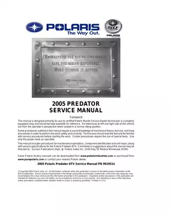 2005 Polaris Predator 500 Service Manual - Ultimate Guide for Owners and Technicians Preview image 2